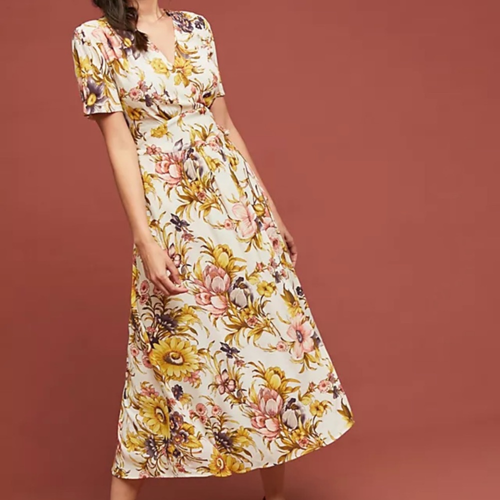 Anthropologie Sunflower Wrap Dress